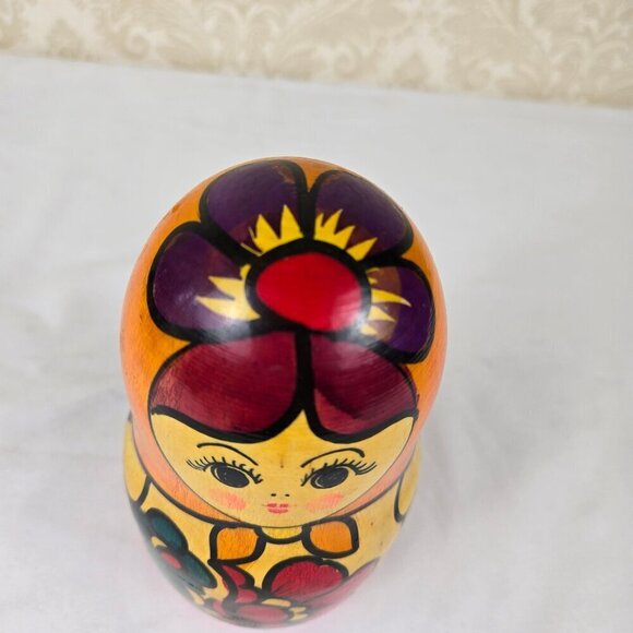 Single Matryoshka Doll Wood Hand Painted Russian Colorful Floral Motif - Picture 7 of 11